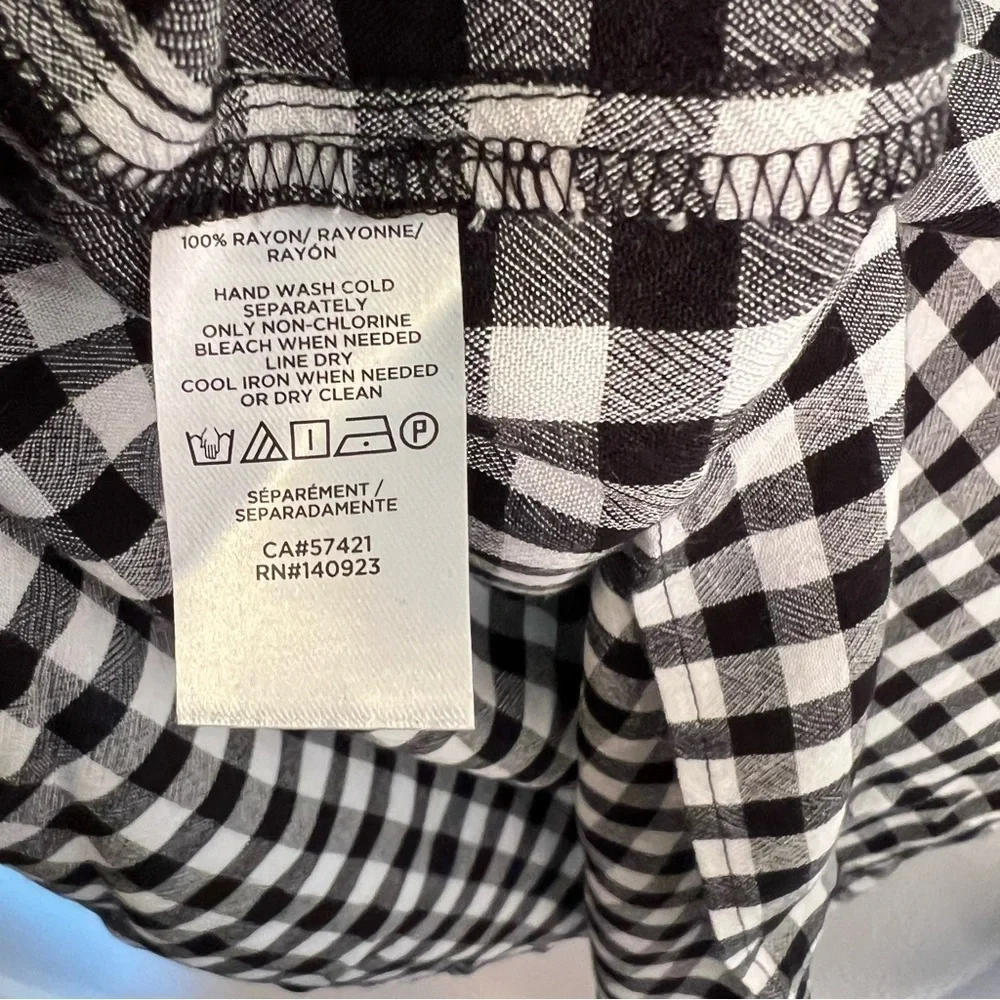 Loft Women's Size XS Blouse Long Puff Sleeve Black White Gingham Crewneck 552579